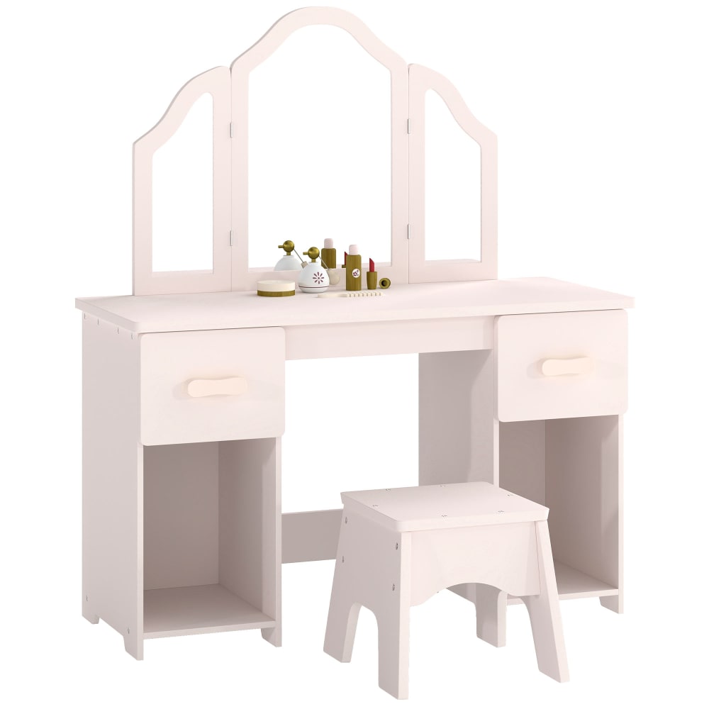 Coiffeuse pour enfant avec tabouret et miroir bois rose