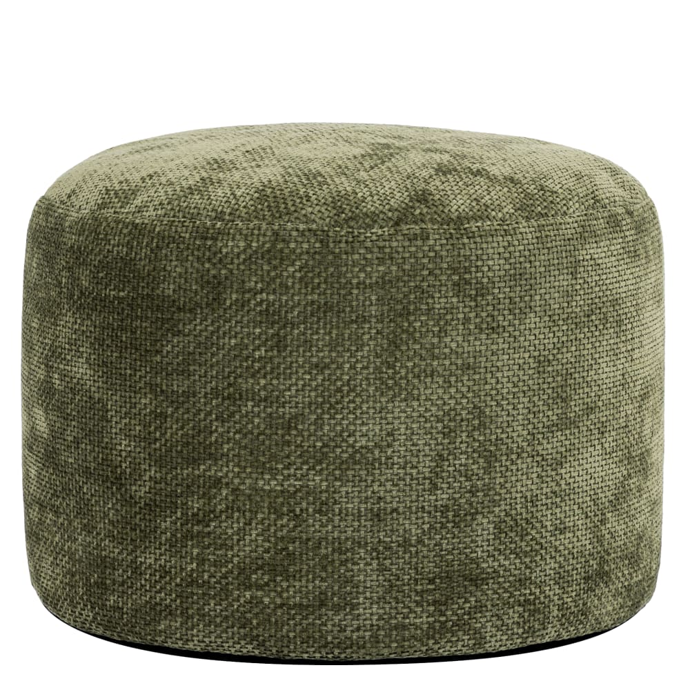 Pouf repose-pieds round en tissu chenille texturée, vert olive Pouf repose-pieds round en tissu chenille texturée, vert olive
