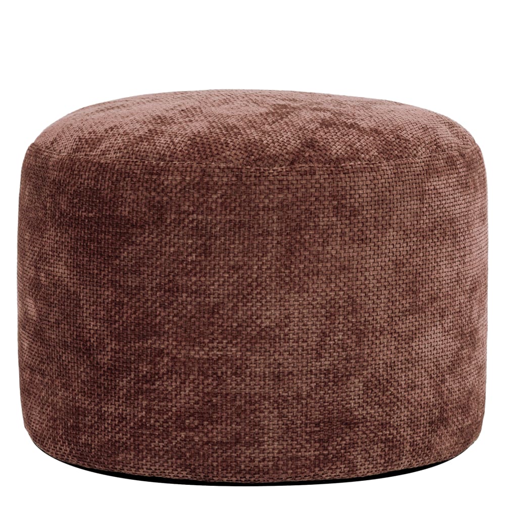Pouf repose-pieds round en tissu chenille texturée, mûre