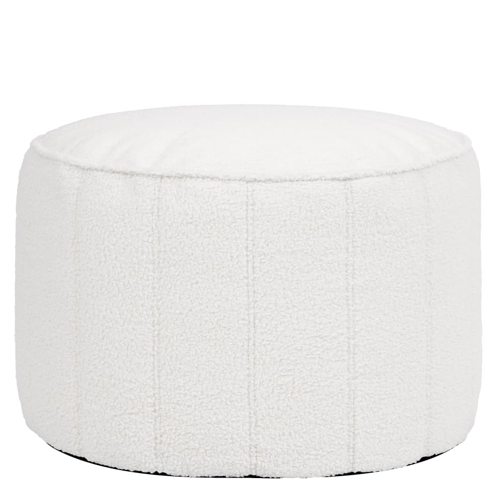 Pouf repose-pieds round en bouclette, ivoire