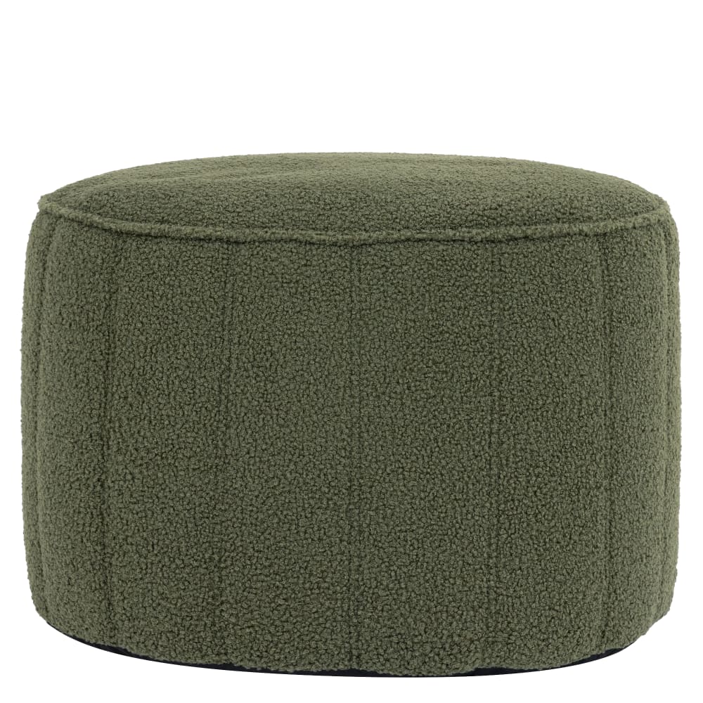 Pouf repose-pieds round en bouclette, vert olive Pouf repose-pieds round en bouclette, vert olive