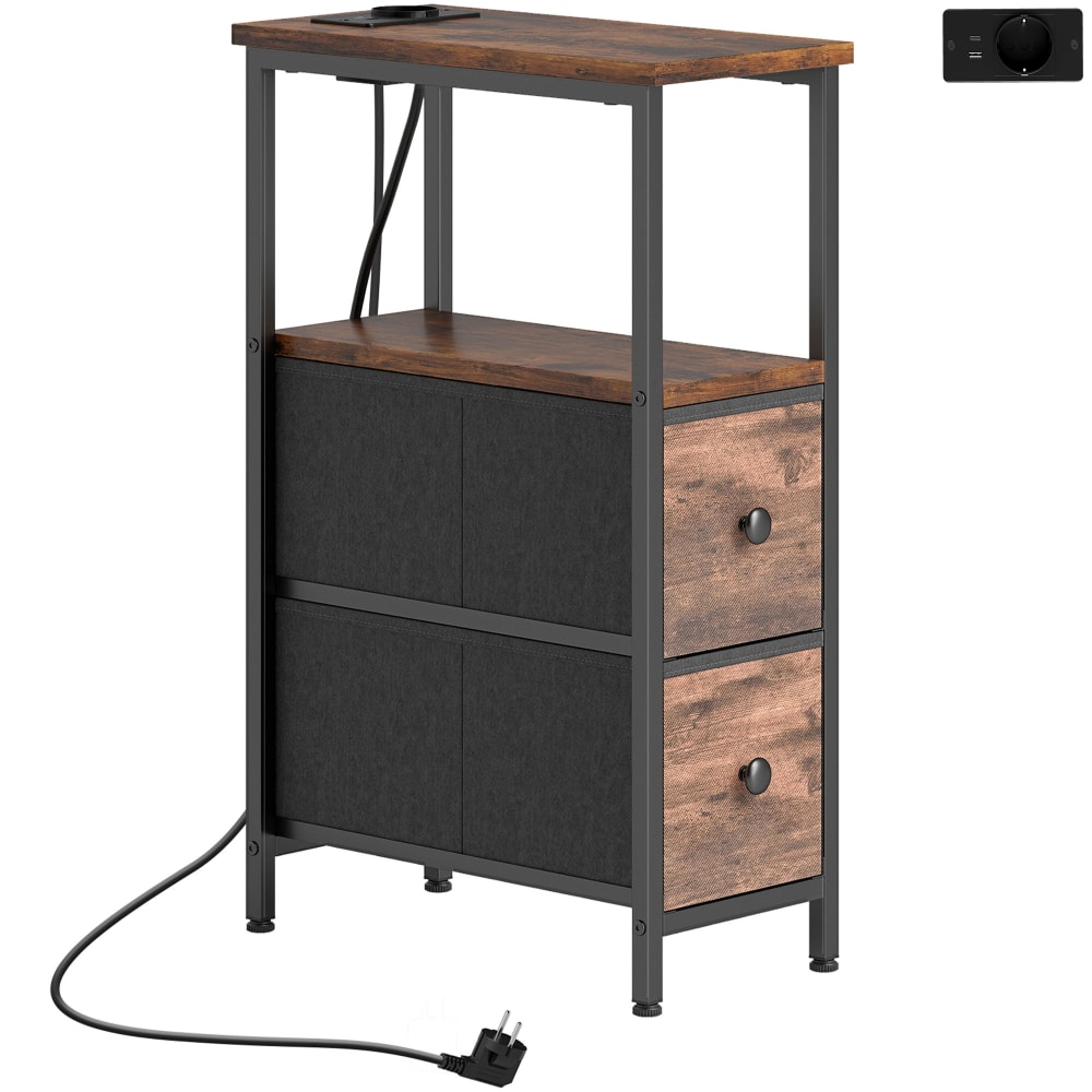 Table d'appoint avec station de charge bois brun rustique Table d'appoint avec station de charge bois brun rustique