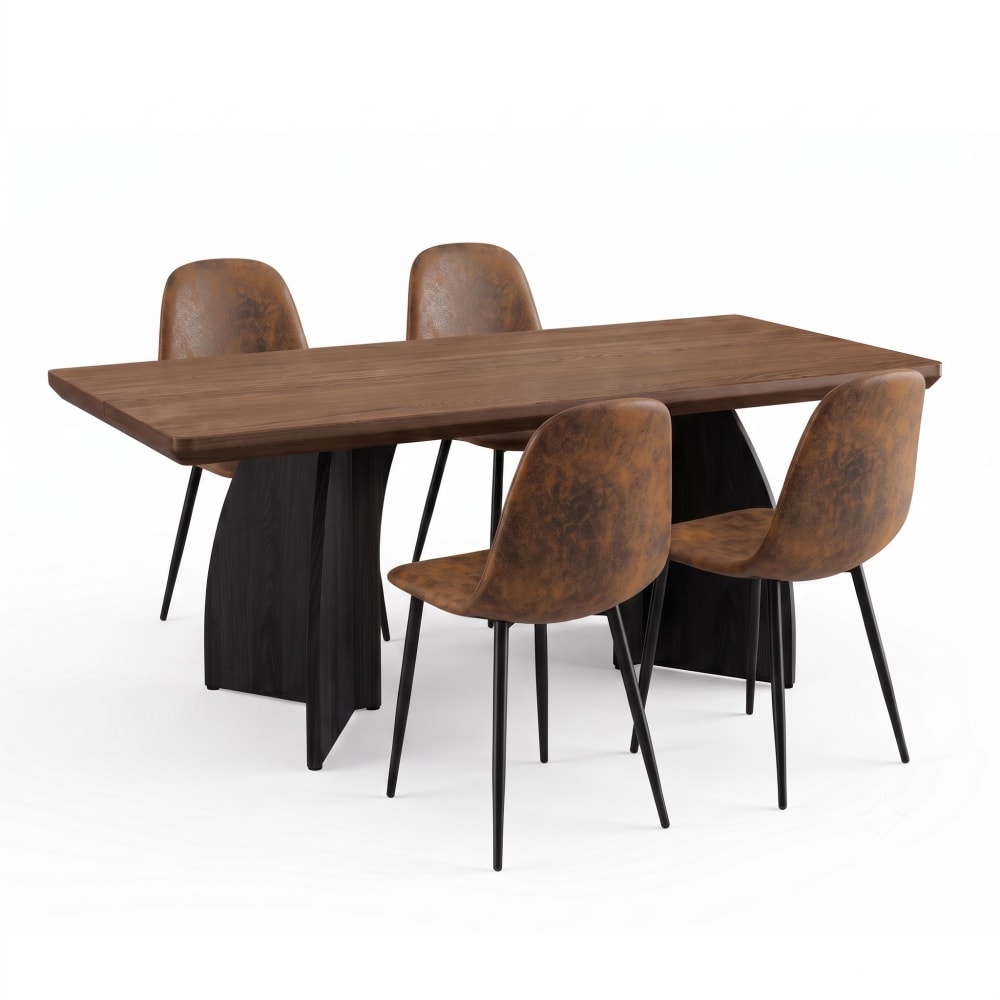 Ensemble table rectangulaire 160 cm et 6 chaises marron effet cuir Ensemble table rectangulaire 160 cm et 6 chaises marron effet cuir