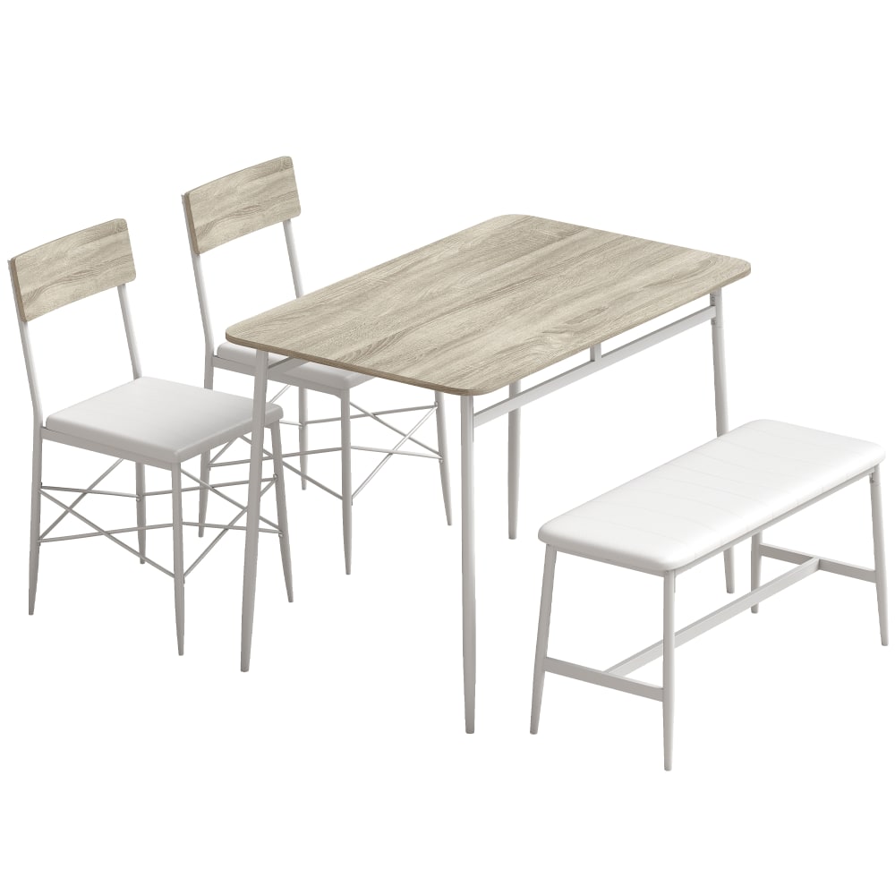 Ensemble table à manger avec 2 chaises et banc 4 personnes bois blanc Ensemble table à manger avec 2 chaises et banc 4 personnes bois blanc