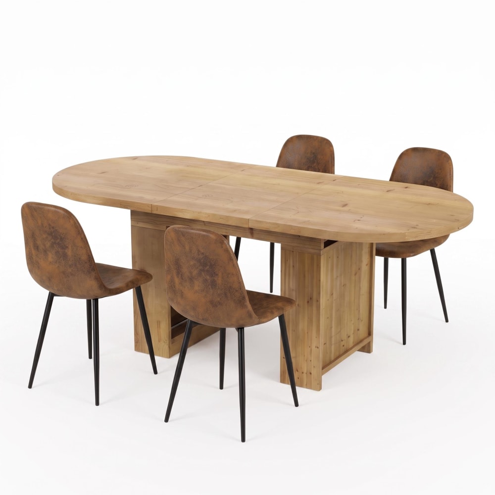 Urban Meuble Ausziehbarer Esstisch 200 cm mit 6 Stühlen in Lederoptik, Braun Beige Spanplatte