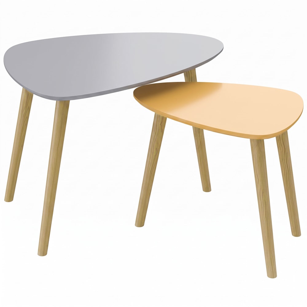 Tables basses gigognes lot de 2 bois massif gris et jaune