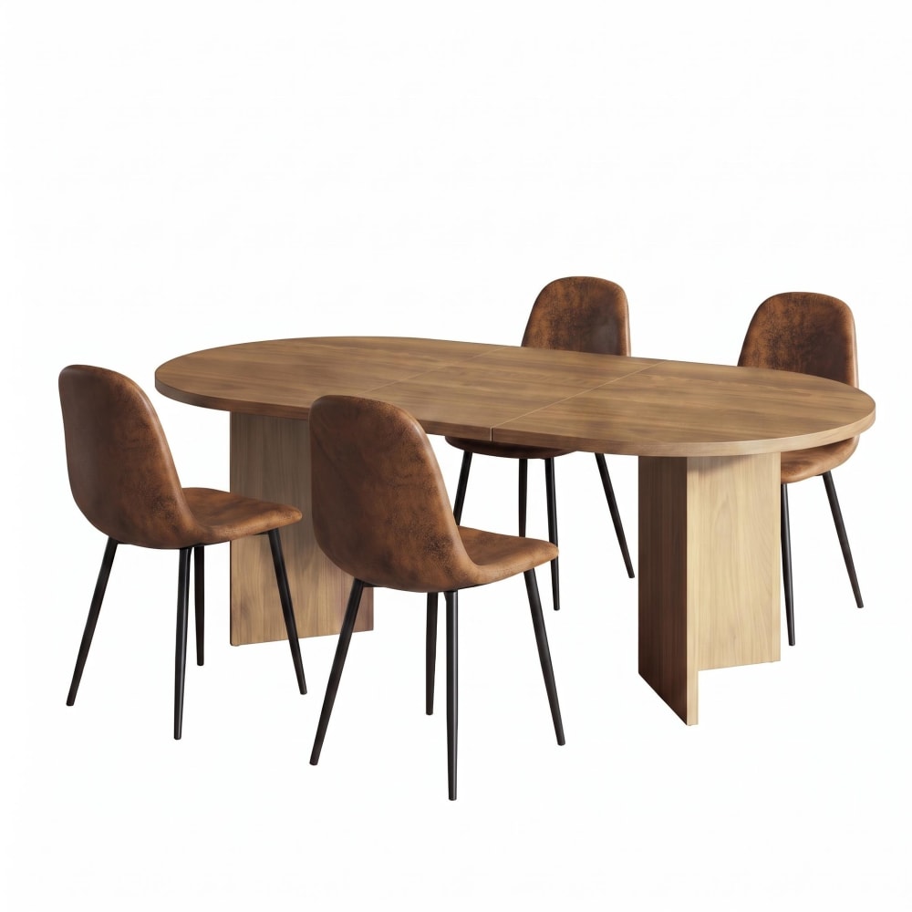 Ensemble table extensible 200 cm et 6 chaises marron effet cuir Ensemble table extensible 200 cm et 6 chaises marron effet cuir