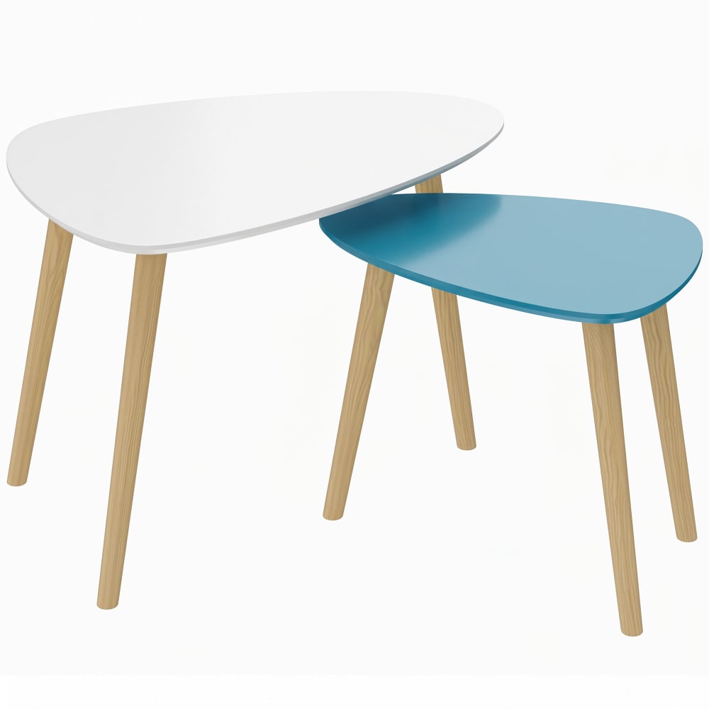 Tables gigognes lot de 2 empilables bois massif blanc et bleu