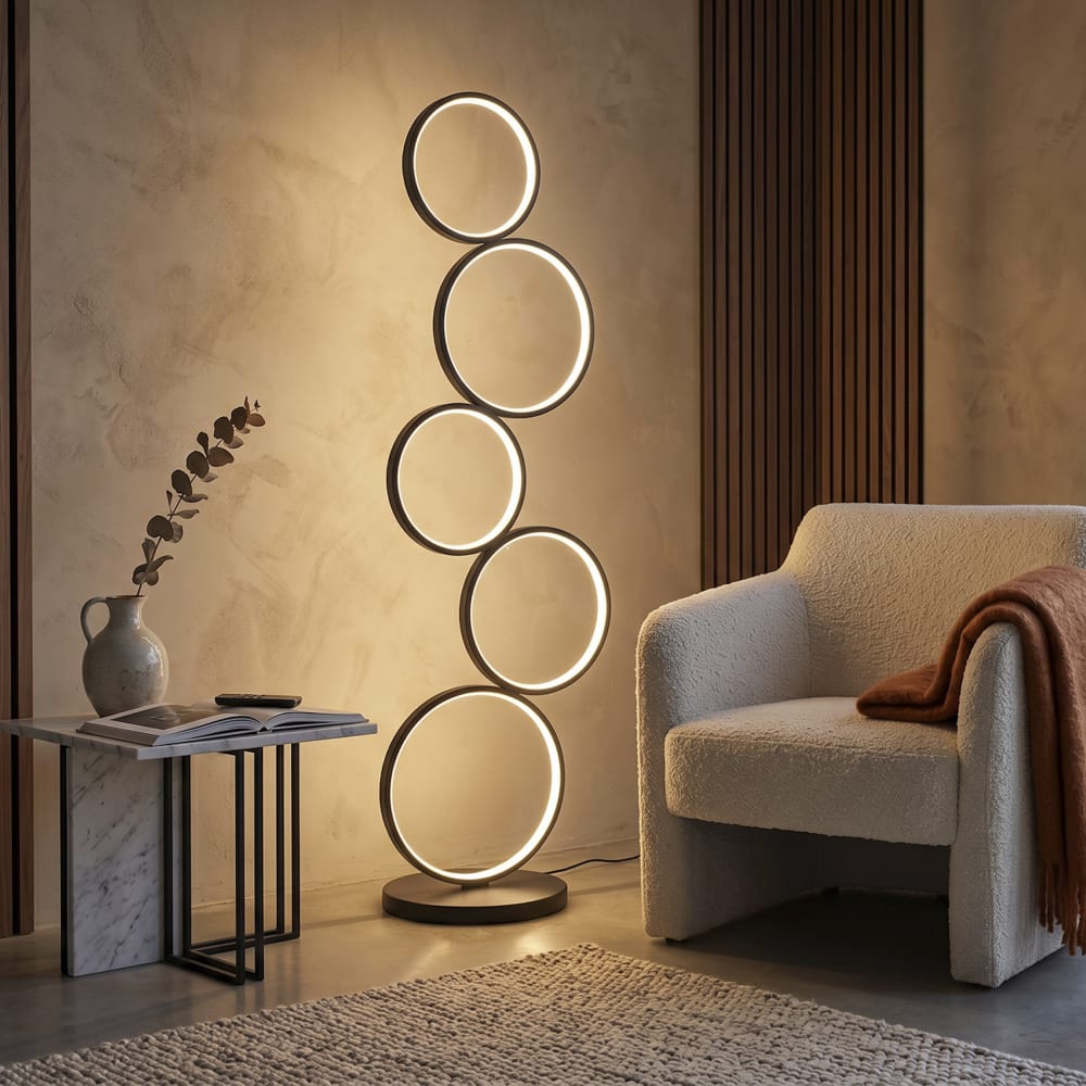 Lampadaire led cercles en aluminium noir 37x5x120 cm