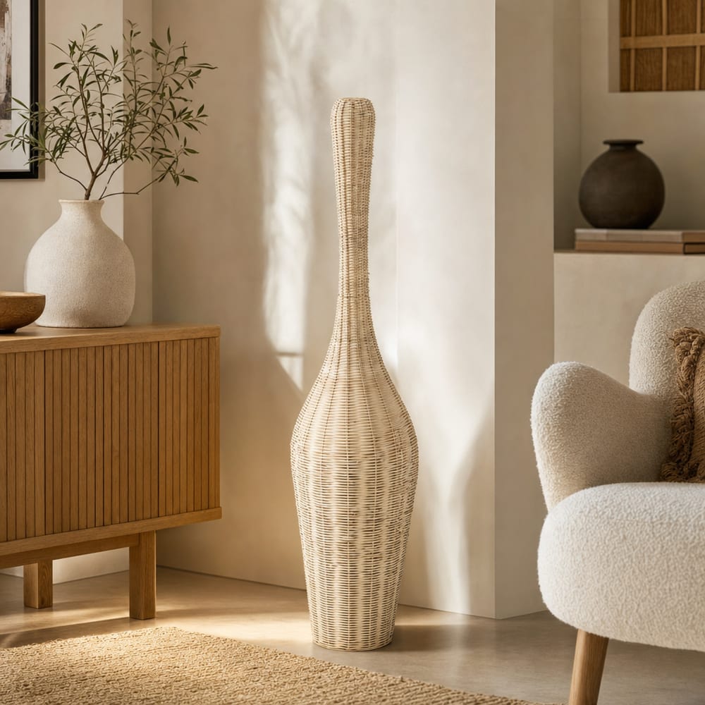Lampadaire en rotin et fer marron 25x25x85 cm — vue 3
