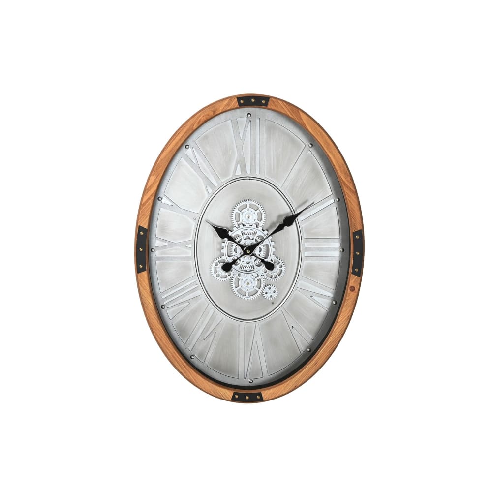 Horloge murale en pin et acier argenté 50x8x68 cm