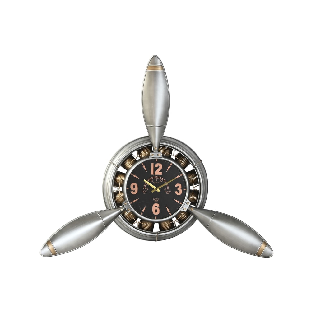 Horloge murale hélice avion en acier et pvc argenté 133x24x120 cm