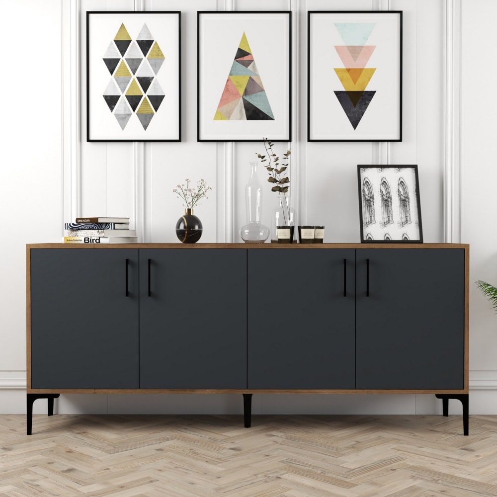 Buffetschrank aus 180 x 35 x 78 cm grau anthrazit - Maisons Du
