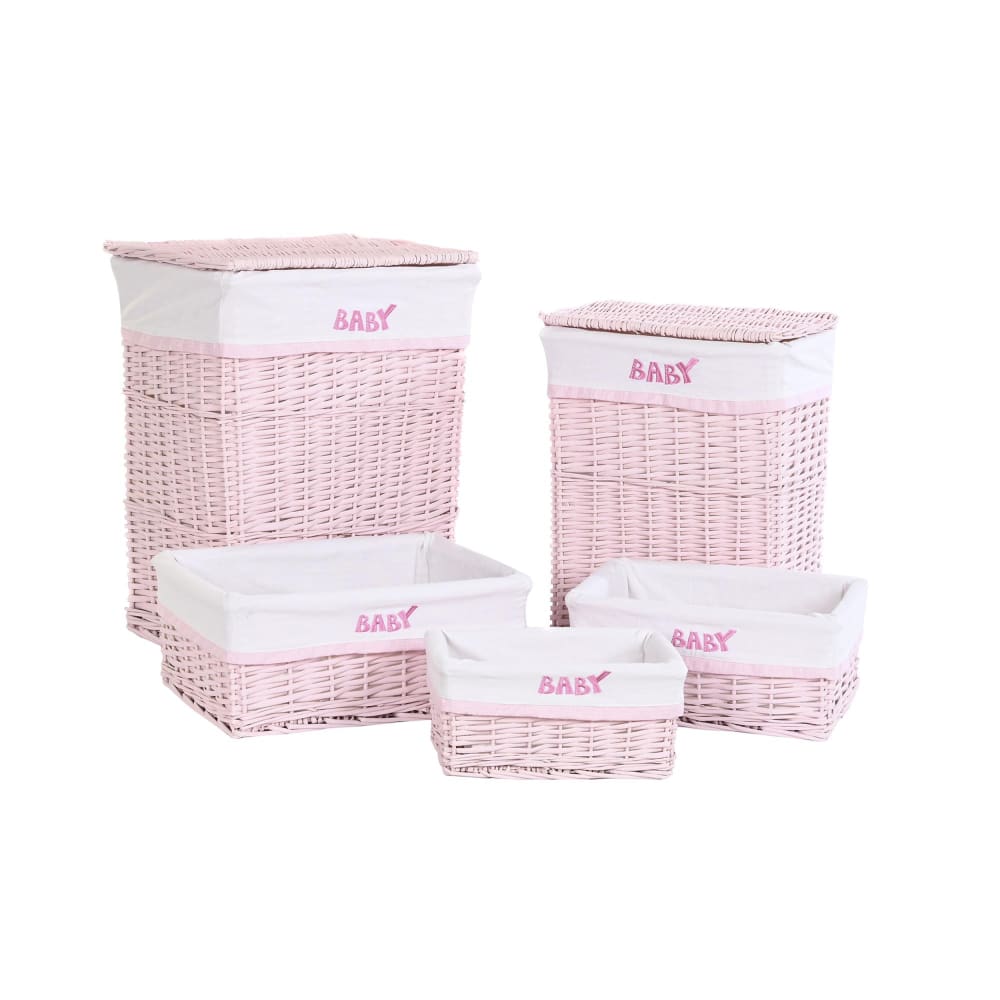 Ensemble de 5 paniers à linge en osier rose 44x34x56 cm