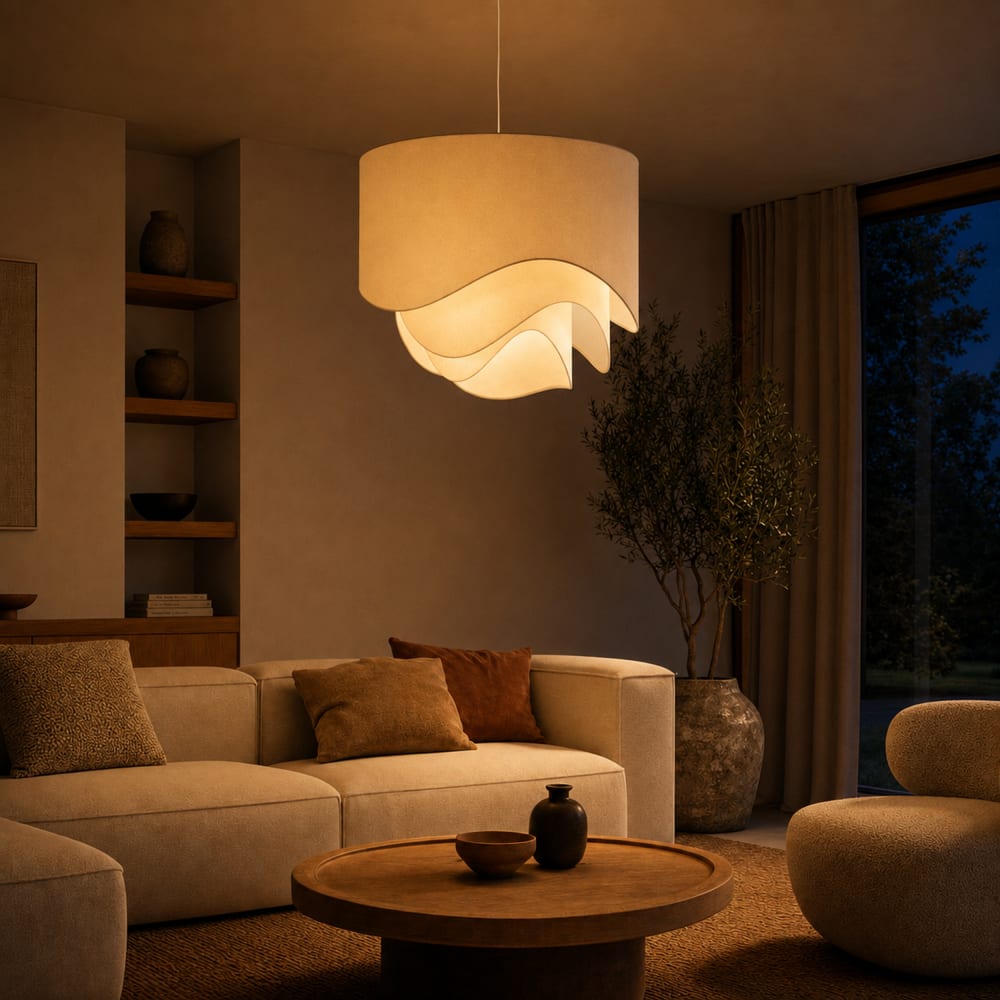 Plafonnier en polyester et acier beige 49x49x40 cm — vue 3