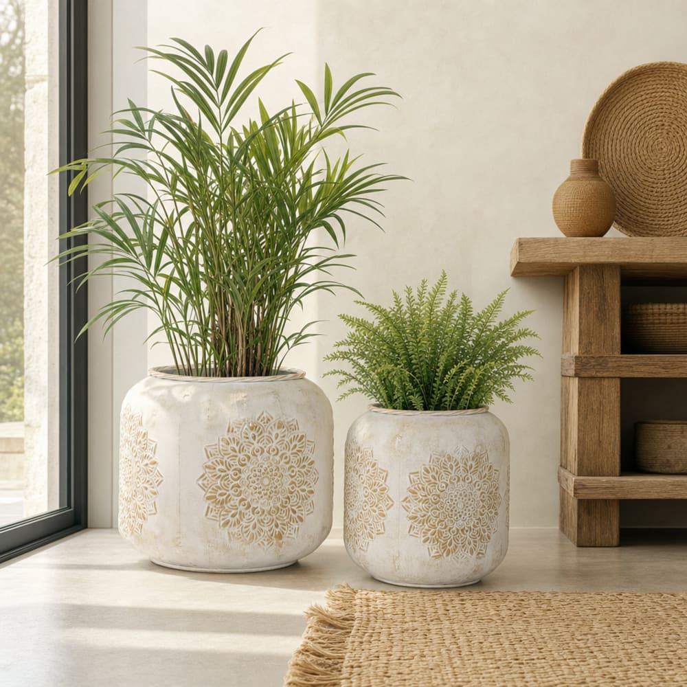 Ensemble de 2 cache pots en acier blanc 40x40x35 cm