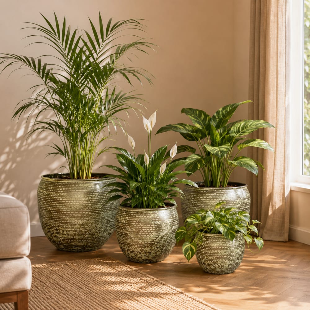 Ensemble de 4 cache pots en aluminium vert 39x39x33 cm