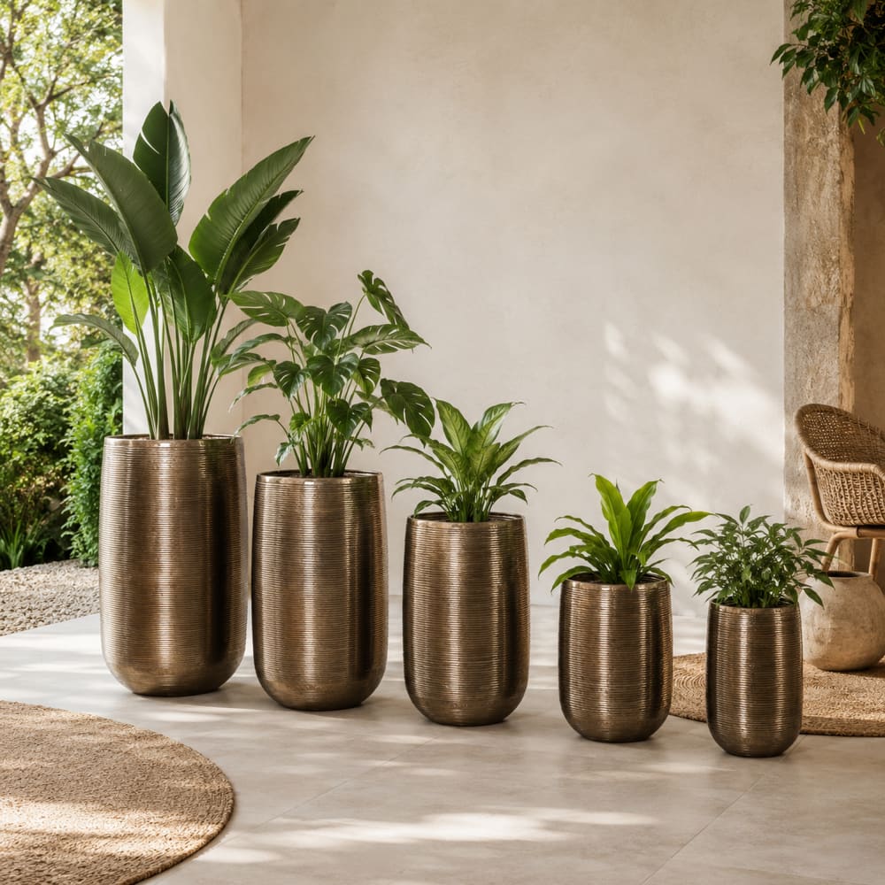 Ensemble de 5 cache pots en aluminium cuivre 51x51x90 cm — vue 3