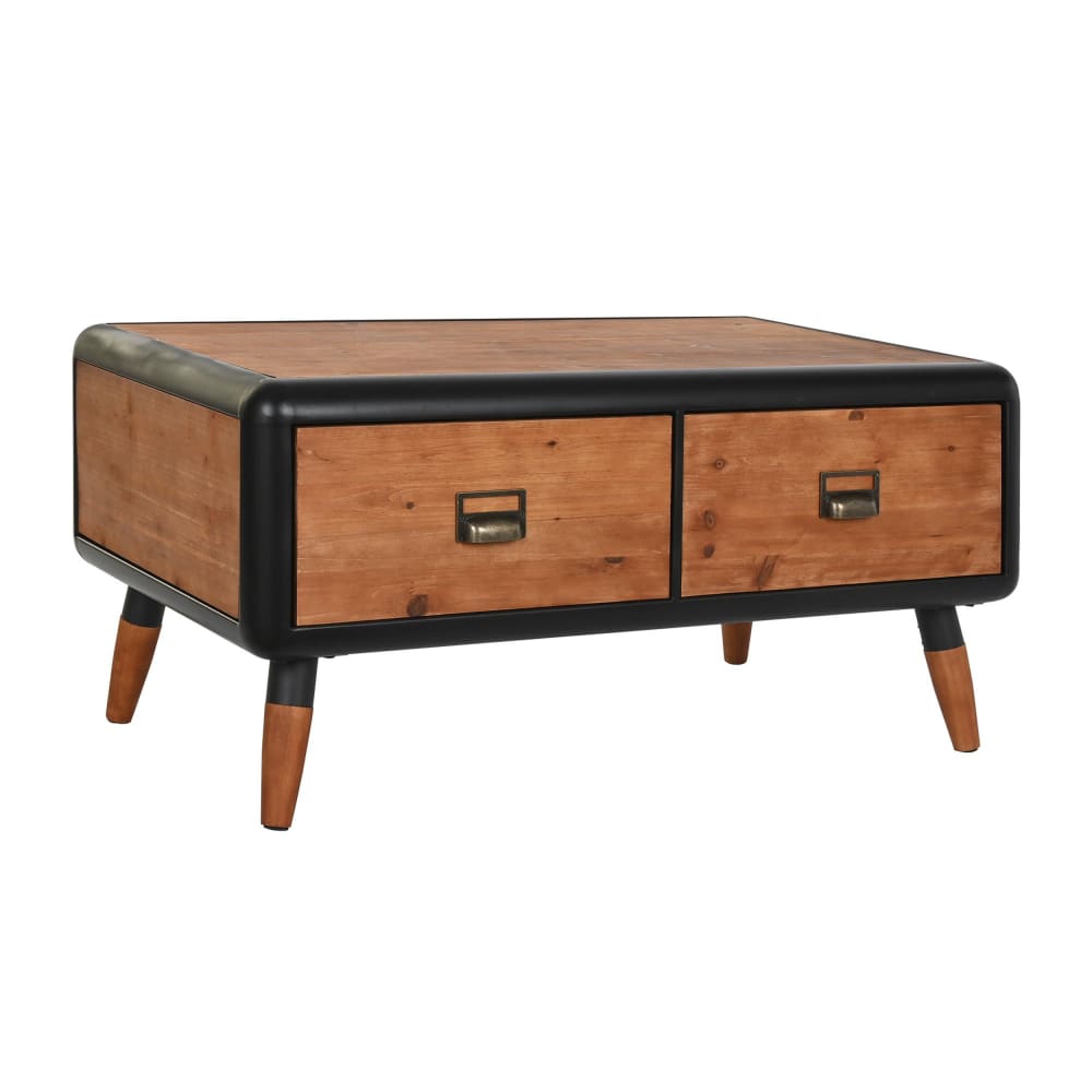 Table basse en sapin et acier marron 97x56x45 cm