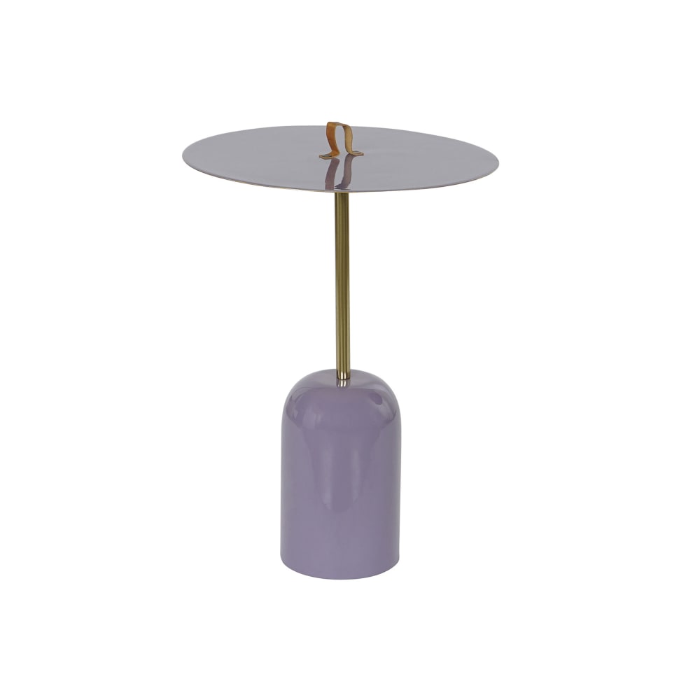 Table d'appoint avec anse en fer et cuir violet 40x40x56 cm