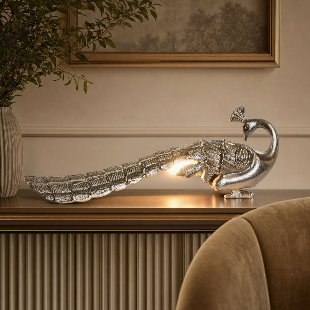 Lampe paon en aluminium doré 50x12x17 cm — vue 3