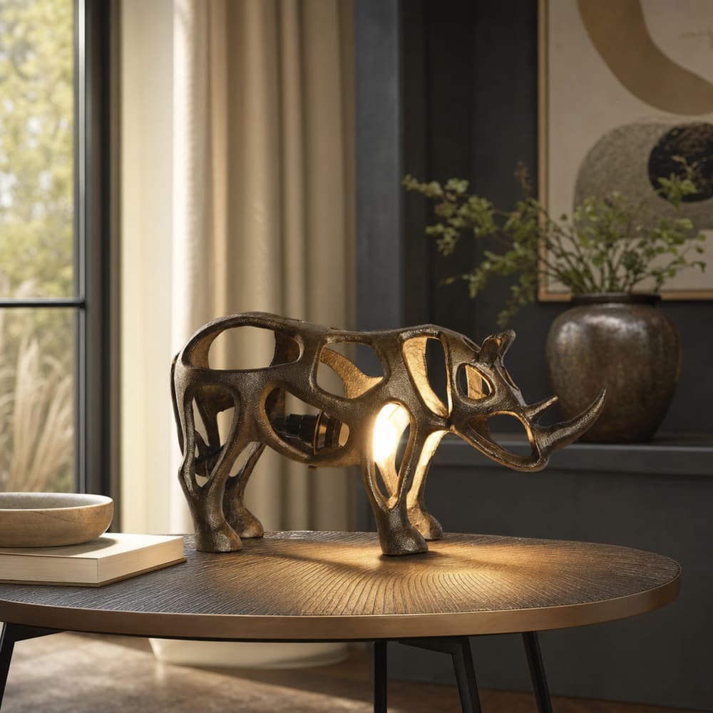 Lampe rhinocéros en aluminium doré 44x11x22 cm — vue 3