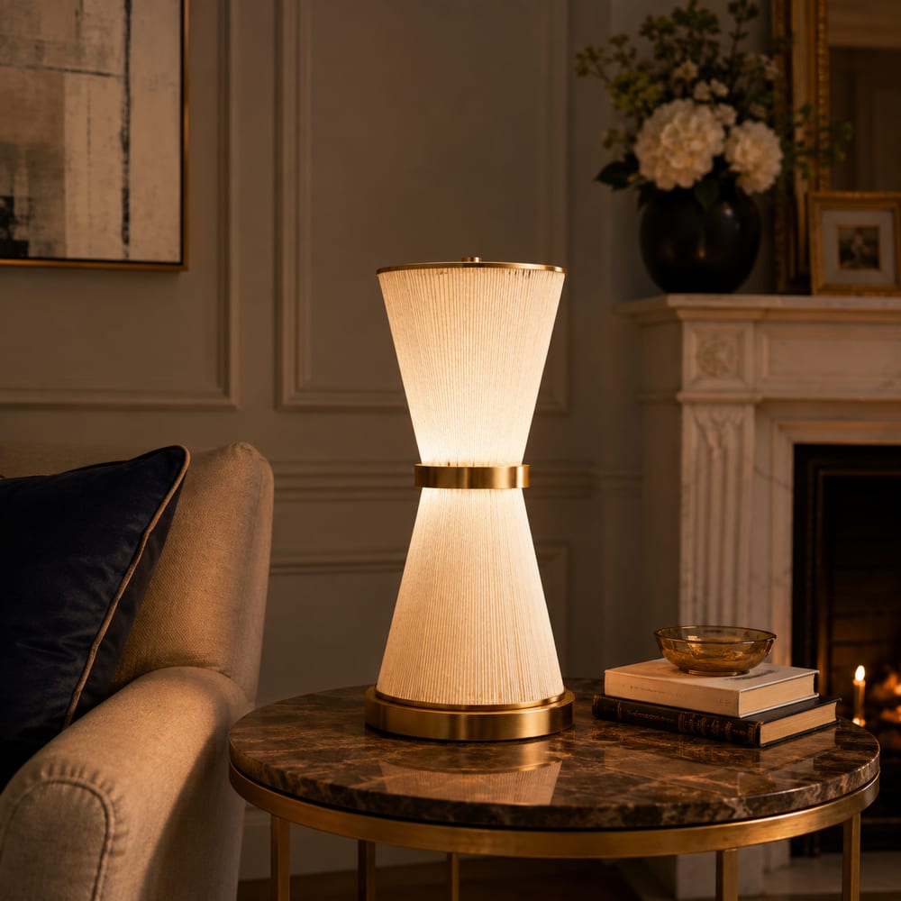 Lampe en coton et acier beige 20x20x43 cm — vue 3