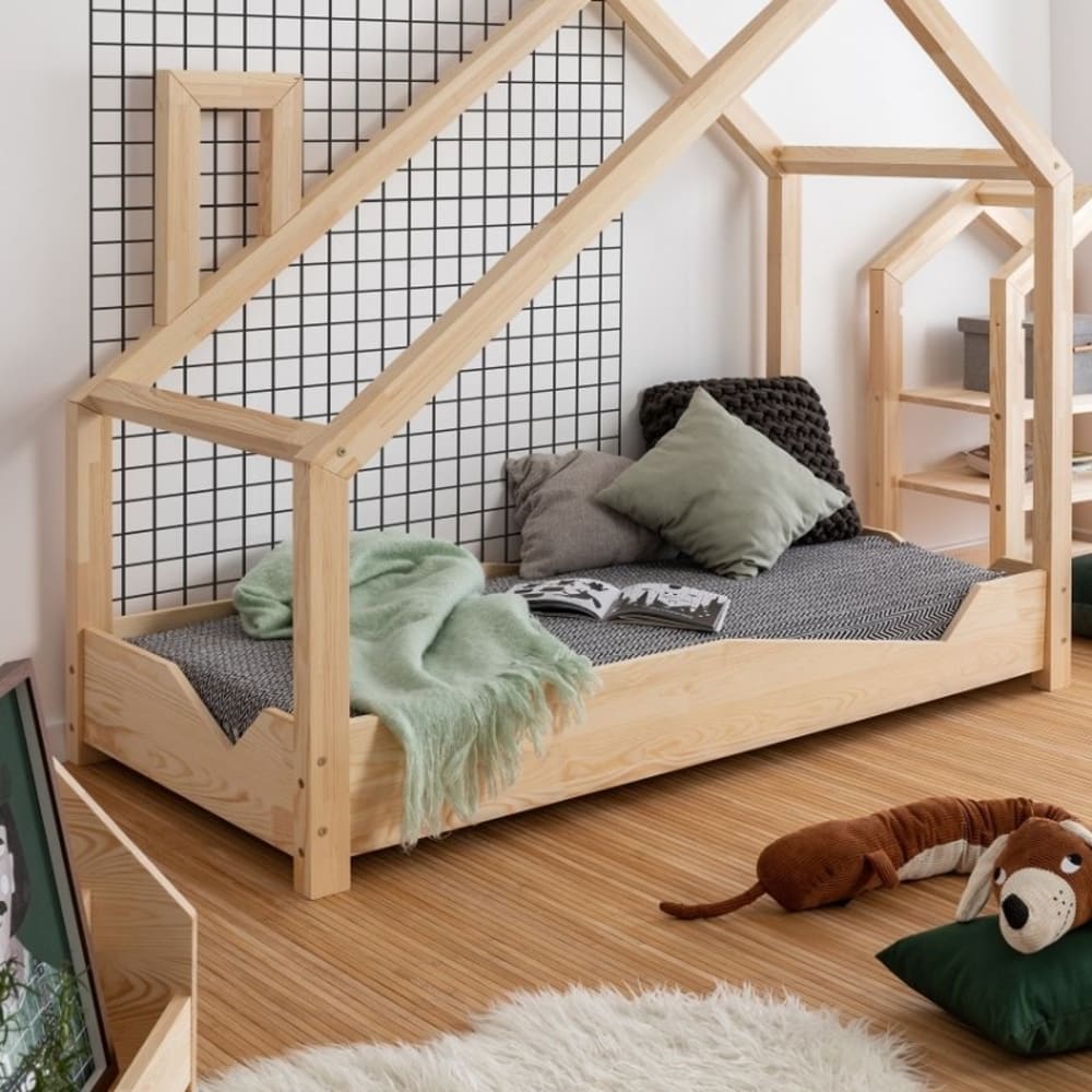 Kinder-Hausbett Luna A Massives Kiefernholz 100x180 - Maisons Du