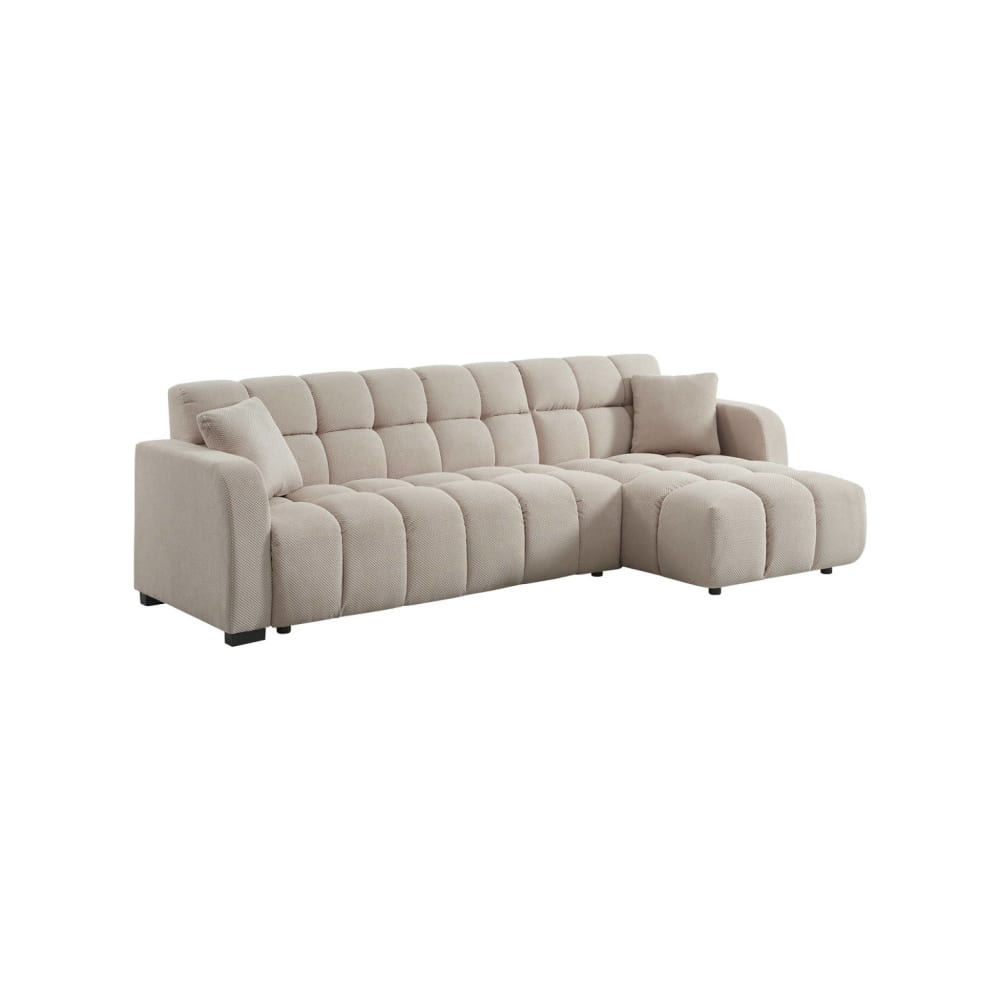 Canapé d'angle réversible tissu capitonné 3 places beige Canapé d'angle réversible tissu capitonné 3 places beige