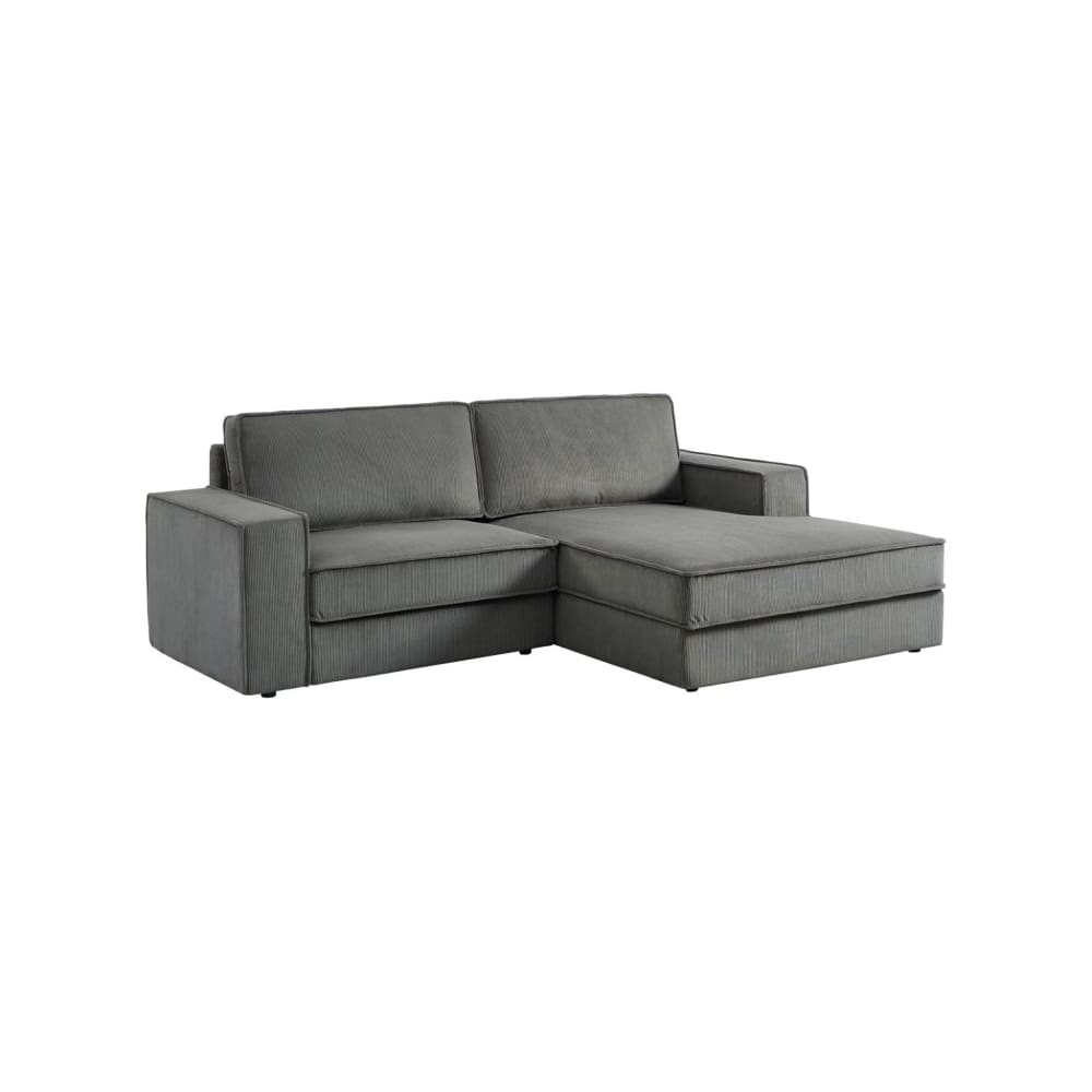 Canapé d'angle droit velours côtelé 3 places gris