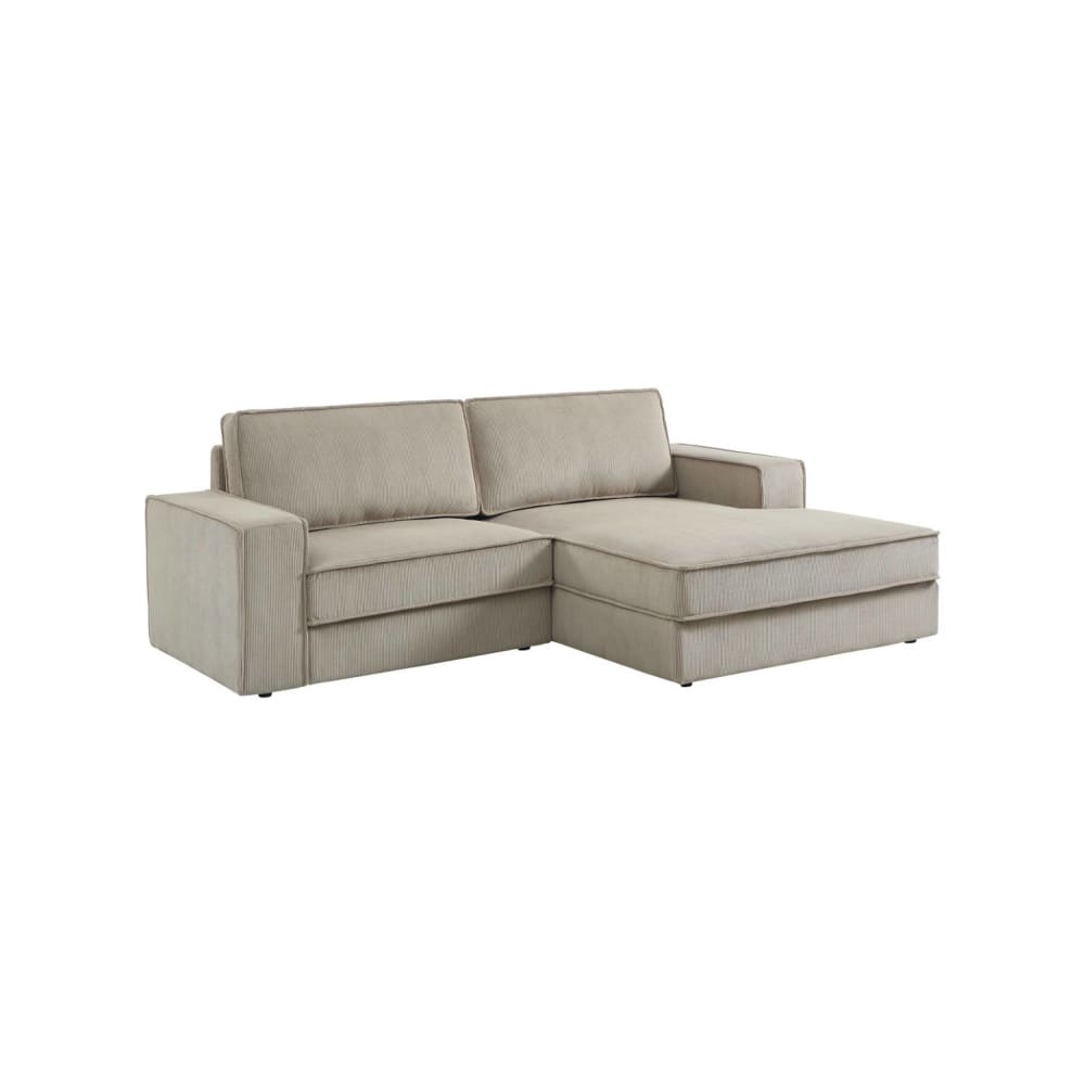 Canapé d'angle droit velours côtelé 3 places beige