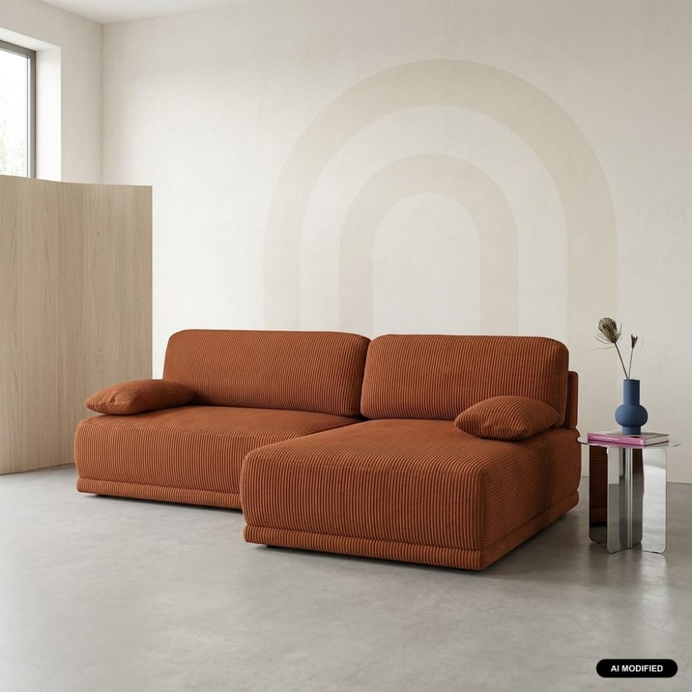 Canapé d'angle droit convertible 3 places velours coffre brique Canapé d'angle droit convertible 3 places velours coffre brique