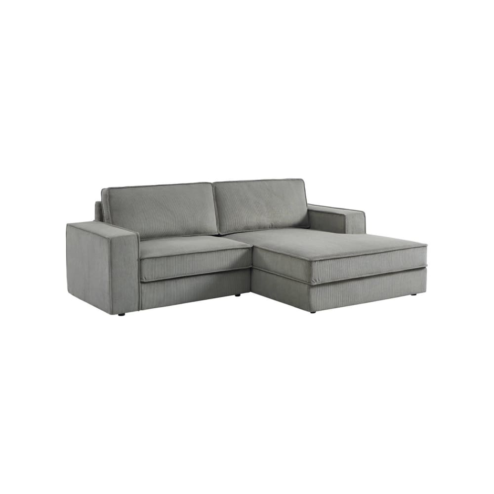 Canapé d'angle droit velours côtelé 3 places gris clair