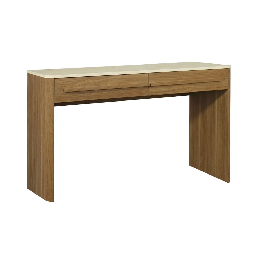 Console décor bois noyer et effet travertin 2 tiroirs 120cm Console décor bois noyer et effet travertin 2 tiroirs 120cm
