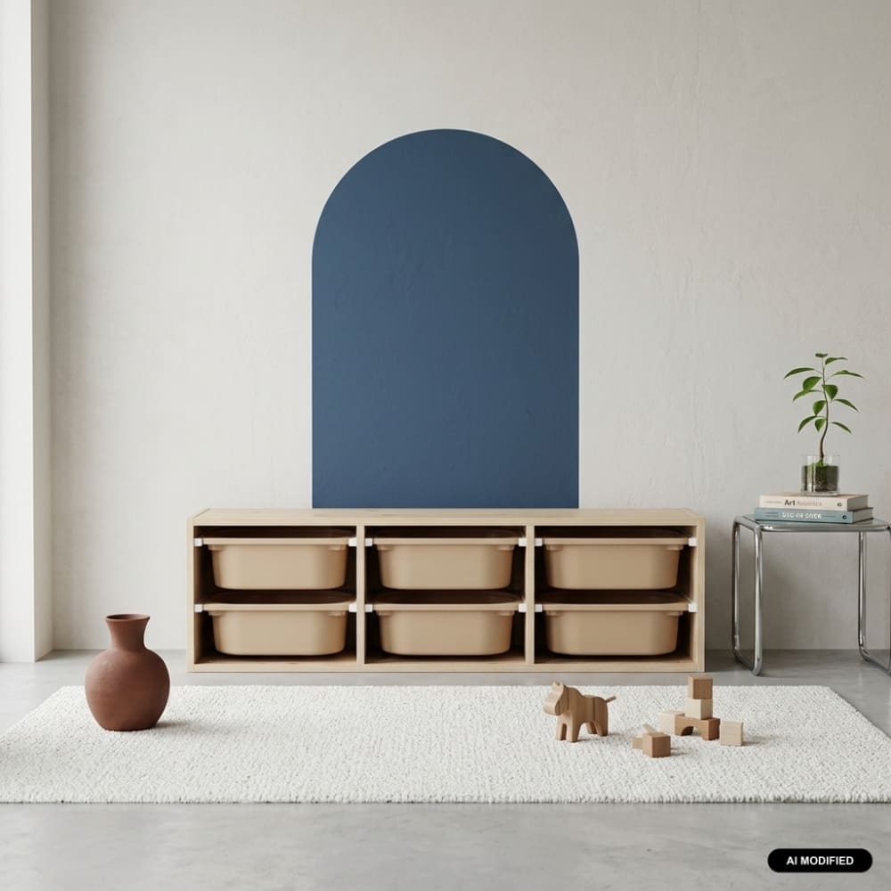 Meuble de rangement naturel pour enfant, 6 bacs beige