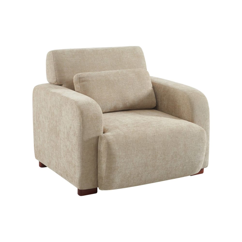 Fauteuil tissu pieds en bois d'hévéa 1 place beige Fauteuil tissu pieds en bois d'hévéa 1 place beige