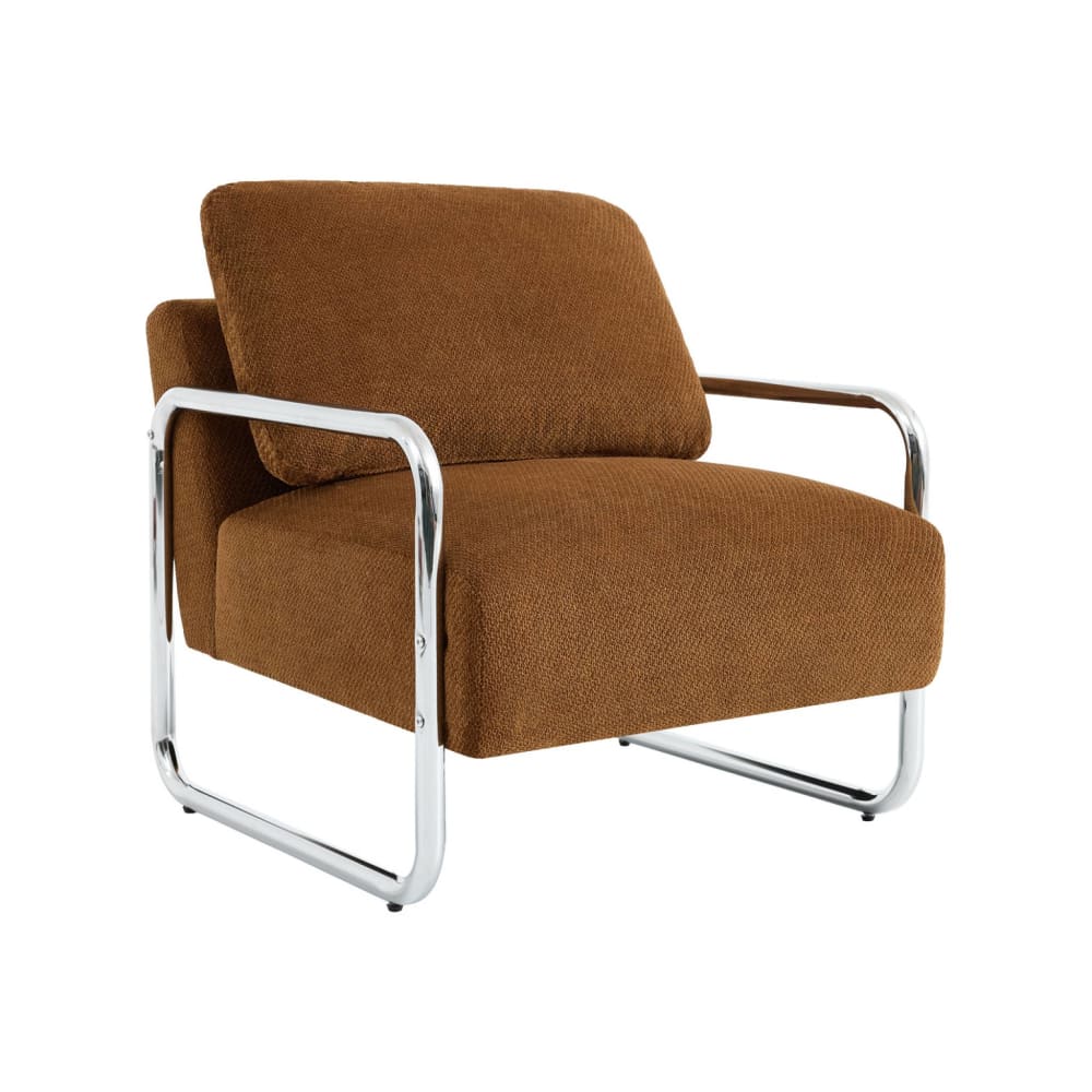 Fauteuil vintage tissu chenille armature chromée camel