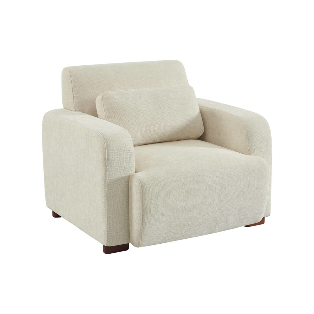 Fauteuil tissu pieds en bois d'hévéa 1 place blanc cassé Fauteuil tissu pieds en bois d'hévéa 1 place blanc cassé