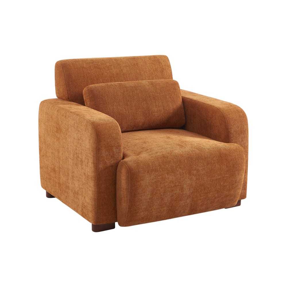 Fauteuil tissu pieds en bois d'hévéa 1 place rouille Fauteuil tissu pieds en bois d'hévéa 1 place rouille