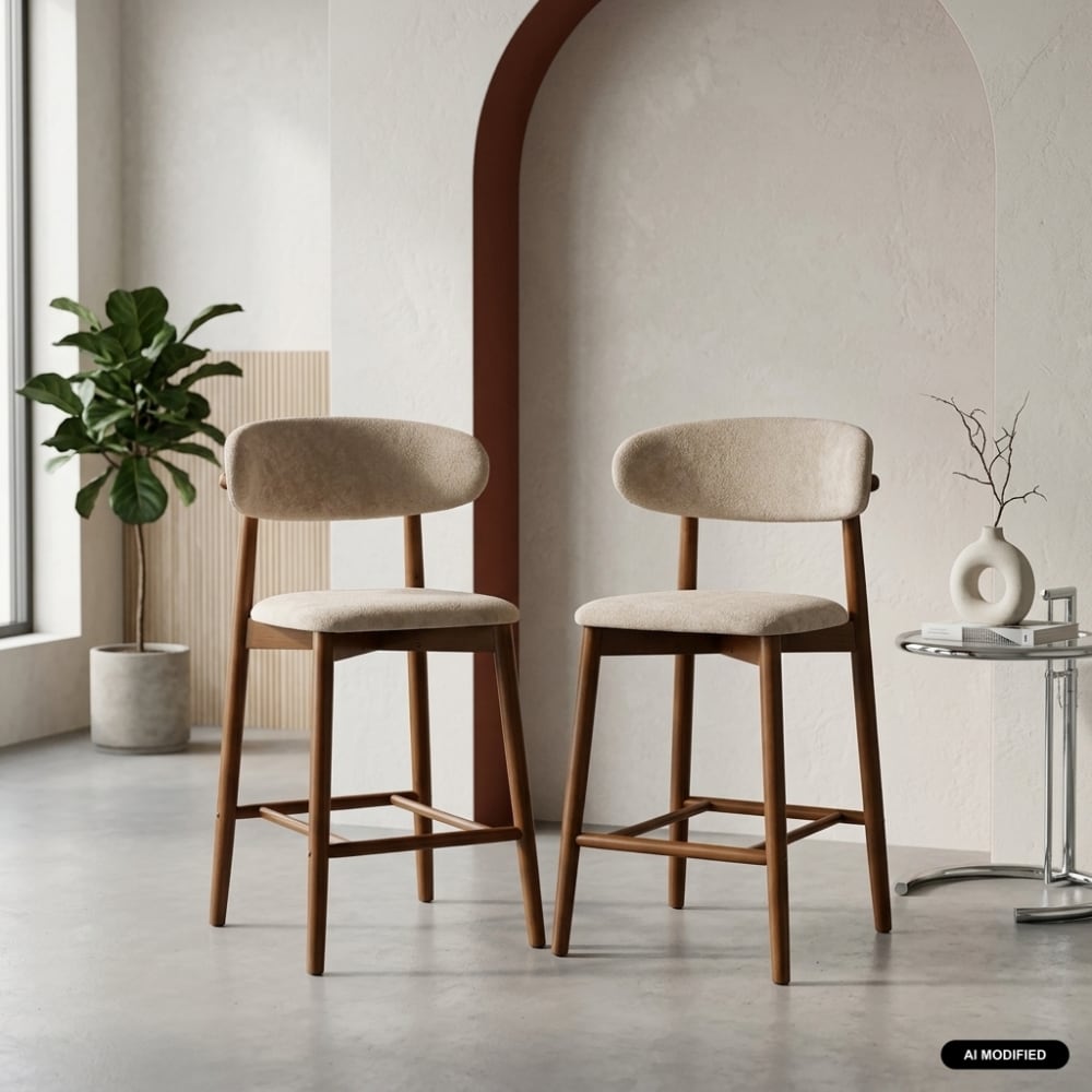 2 tabourets de bar bois noyer tissu chenille taupe 2 tabourets de bar bois noyer tissu chenille taupe