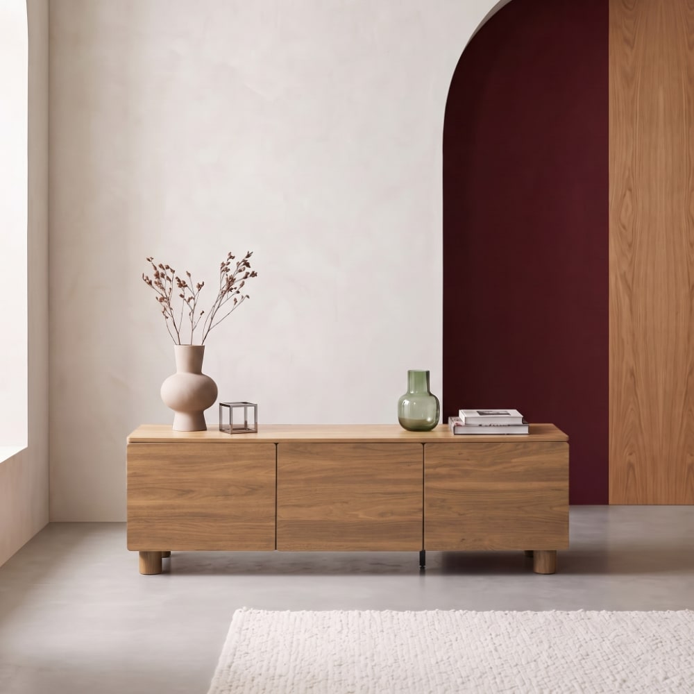 Meuble tv décor bois 3 portes 140cm bois de noisetier Meuble tv décor bois 3 portes 140cm bois de noisetier