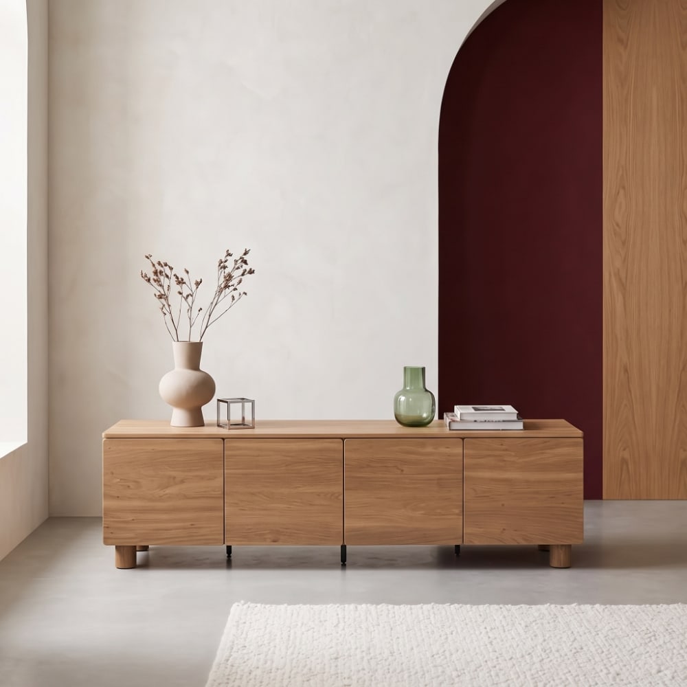 Meuble tv décor bois 4 portes 180cm bois de noisetier Meuble tv décor bois 4 portes 180cm bois de noisetier