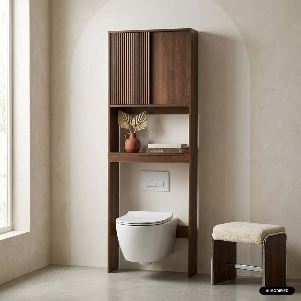 sweeek Regal / WC-Möbel nussbaumfarben style modern Braun Spanplatte