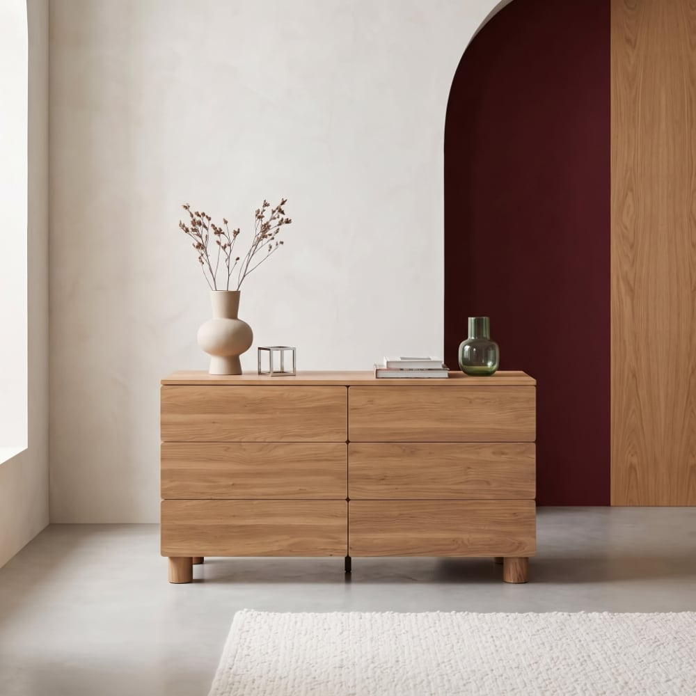 Commode décor bois 6 tiroirs bois de noisetier Commode décor bois 6 tiroirs bois de noisetier