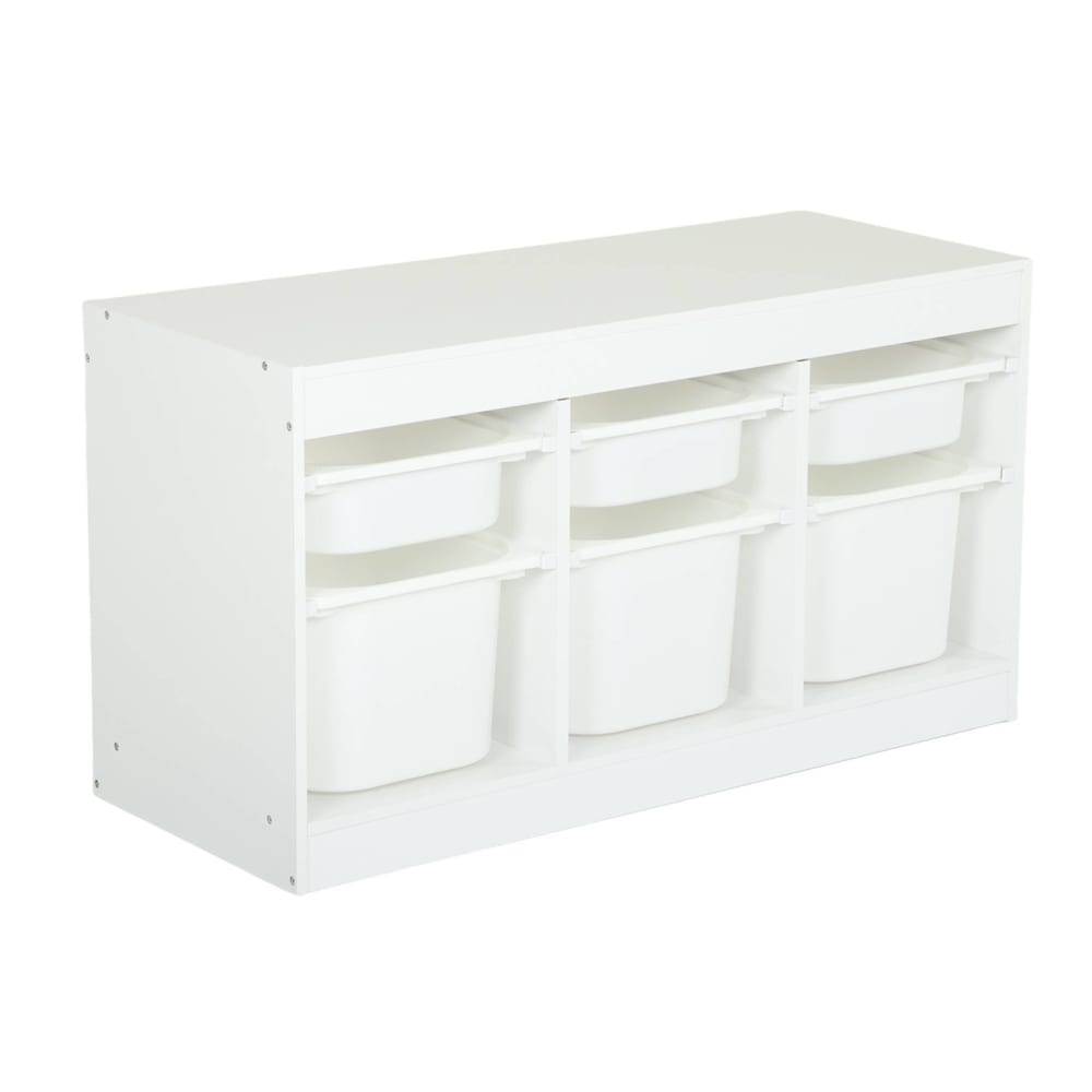 Meuble de rangement pour enfant décor bois 6 bacs blanc Meuble de rangement pour enfant décor bois 6 bacs blanc