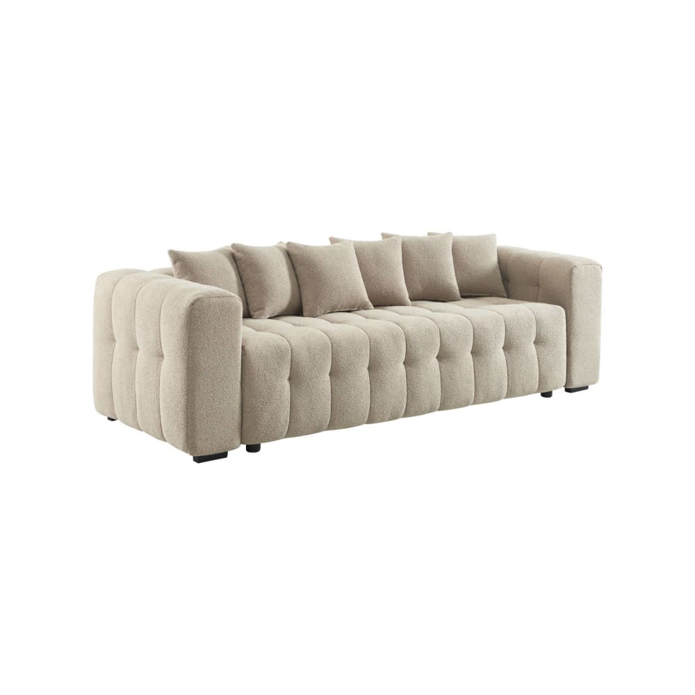 Canapé convertible 3 places bouclette texturée beige Canapé convertible 3 places bouclette texturée beige