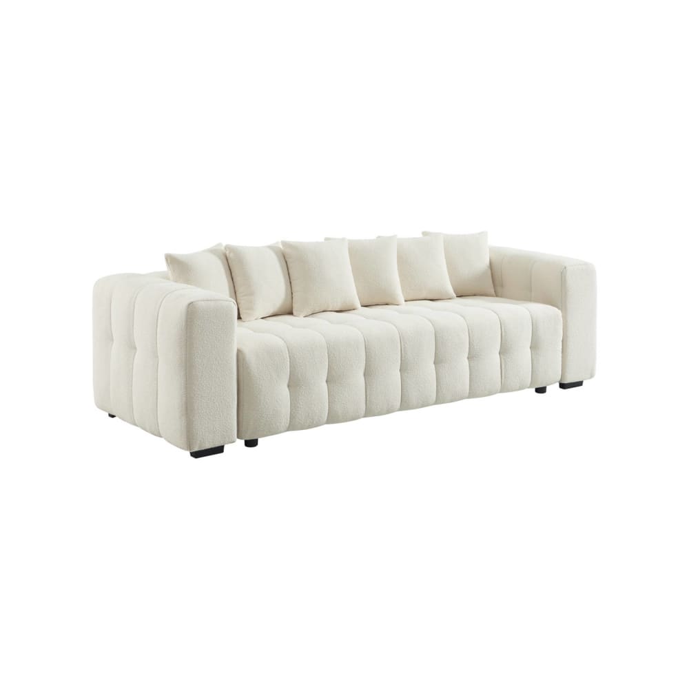 Canapé convertible 3 places bouclette texturée blanc Canapé convertible 3 places bouclette texturée blanc