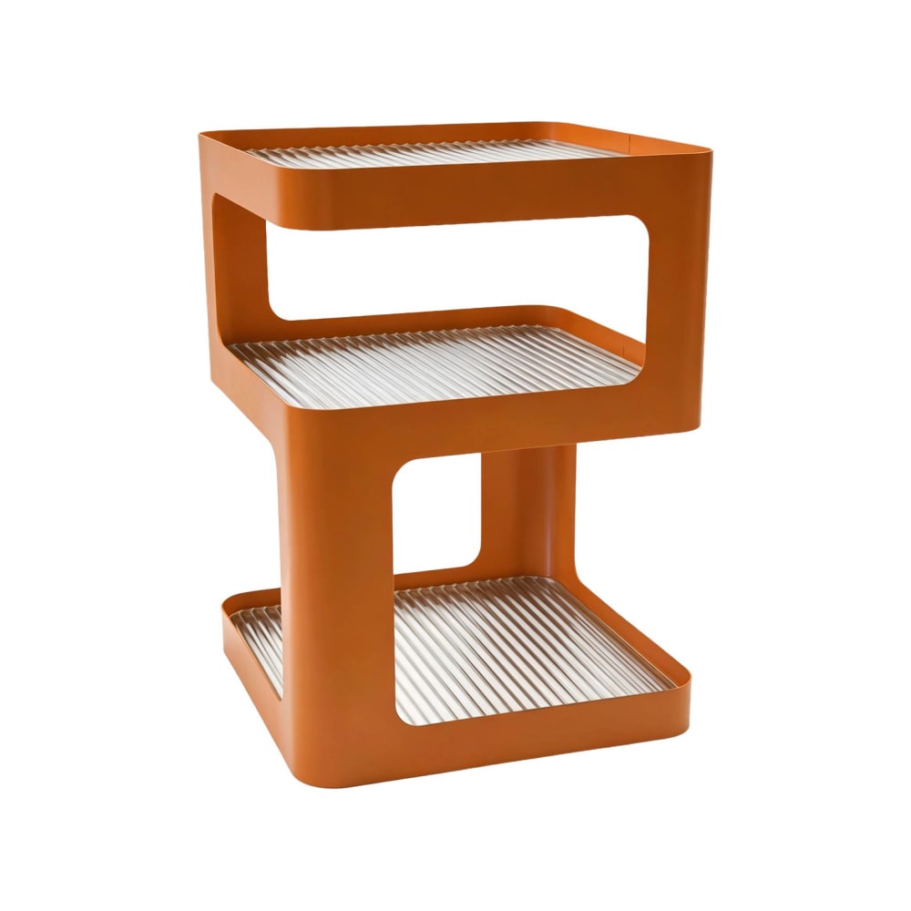 Table d'appoint, table de chevet métal et verre strié orange