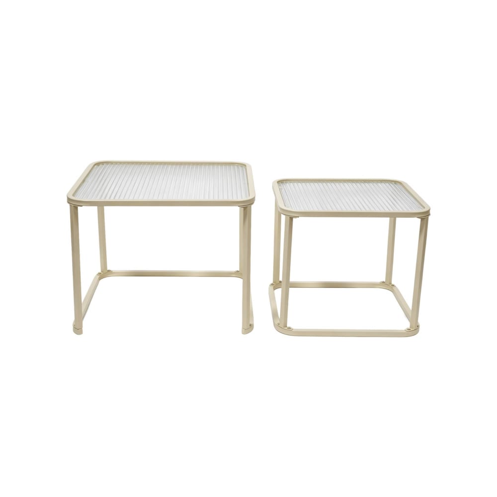 Tables gigognes métal et verre strié écru