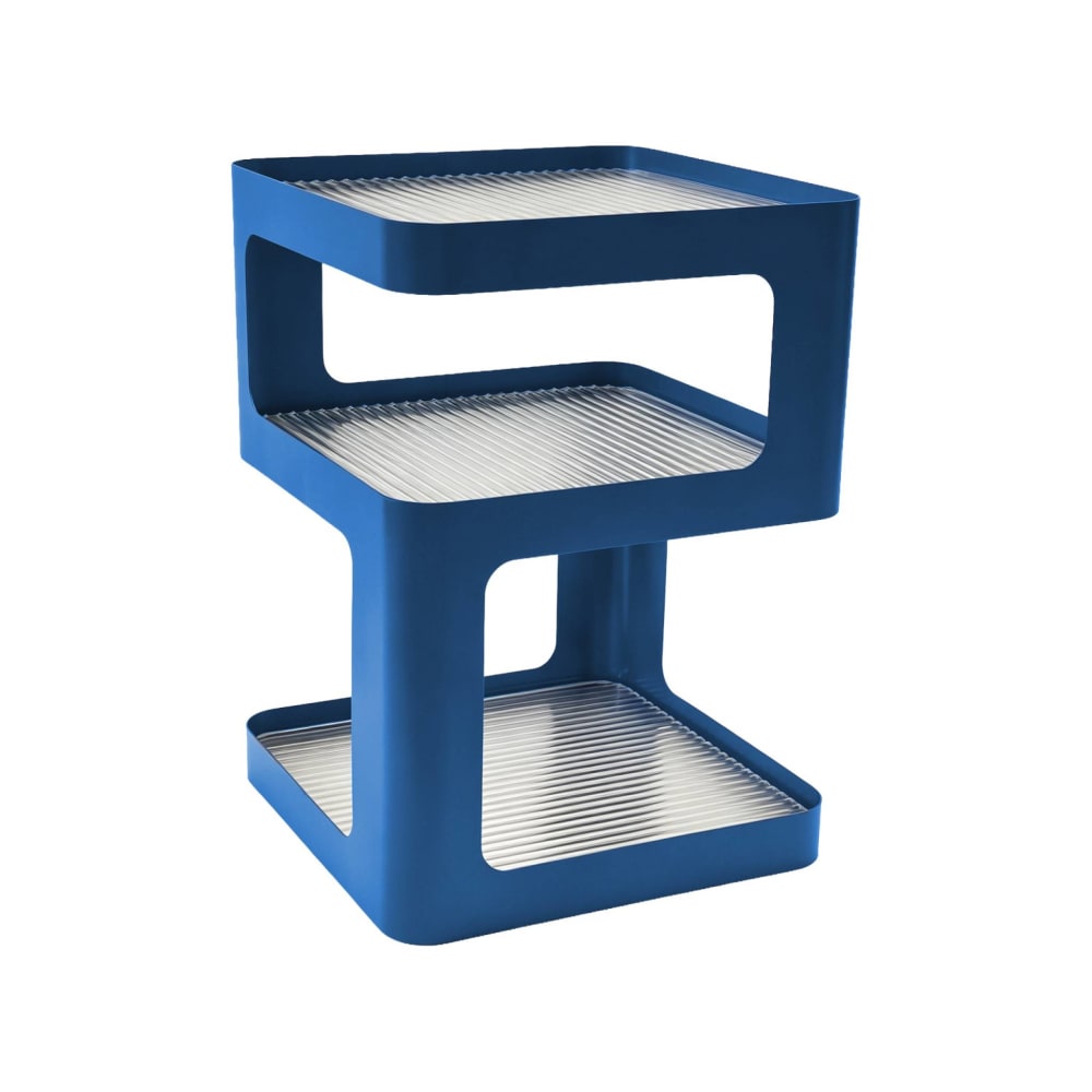 Table d'appoint, table de chevet métal et verre strié bleu Table d'appoint, table de chevet métal et verre strié bleu